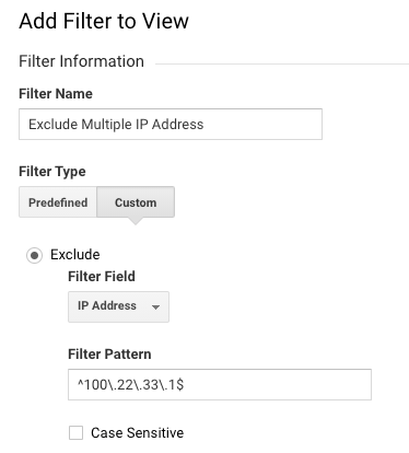 Exclude Multiple IP address in Google Analytics - Add Filter