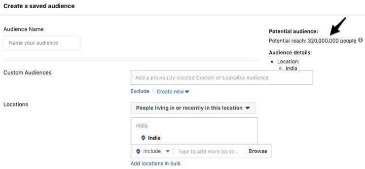 Facebook Saved Audience - Location-based targeting