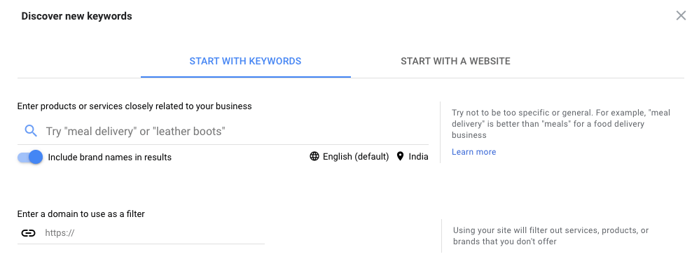Discover New Keywords - Google Keyword Planner