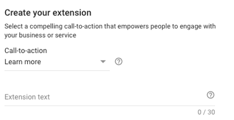 lead ad extension - create your extension