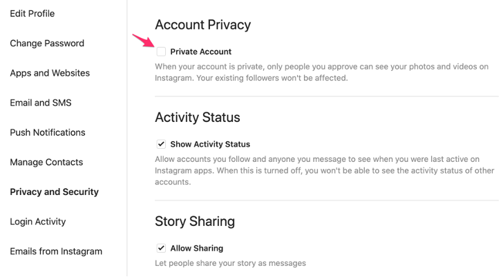 Set Instagram Profile to Private - Select Private Account