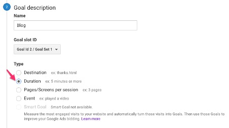 Set up goal in Google Analytics - Duration based - Goal Description