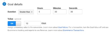 Set up goal in Google Analytics - Duration based - Goal Details