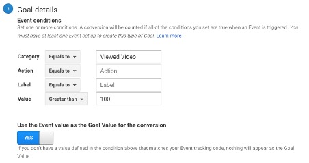 Set up goal in Google Analytics - Event based - Goal Details