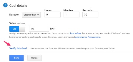 Set up goal in Google Analytics - Goal testing - button