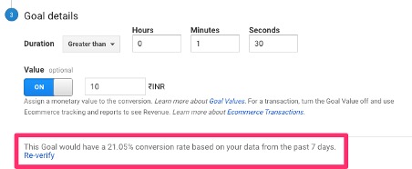 Set up goal in Google Analytics - Goal testing - result