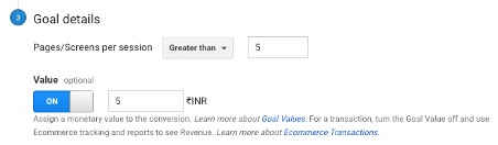 Set up goal in Google Analytics - Pages per session based - Goal Details