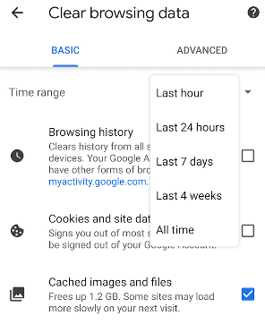 Delete Google History - Mobile - Time Period