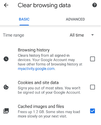 Delete Google History - Mobile - Type of Data History